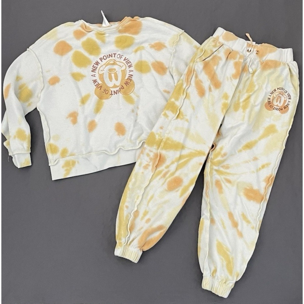 Disney Tie Dye Sweat Set Girls Size 9/10 Yellow White New Point Of View Mickey